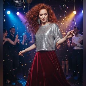 H&M Cropped Silver Sequin Short Sleeve Blouse Top Size M